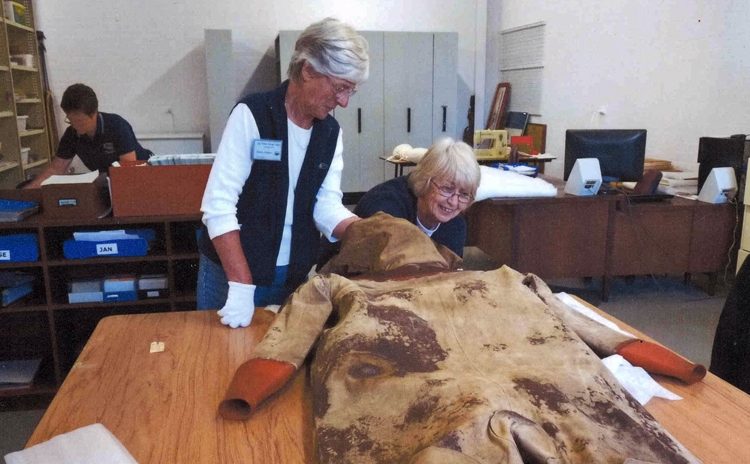 Conservation work on a dive suit at Jervis Bay Maritime Museum.