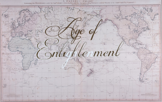 Megan Cope, The Age of Entitlement, 2016, acrylic on giclee map of Cook’s Map of Discoveries Reproduced courtesy of the artist and Milani Gallery, Brisbane. Photo: Carl Warner.