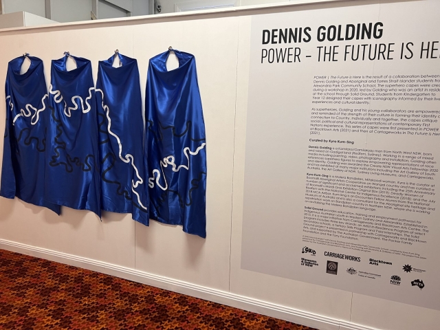 Dennis Golding | POWER - The Future is Here, curated by Kyra Kum-Sing, install view at Batemans Bay Heritage Museum 2023. Image courtesy Batemans Bay Heritage Museum.