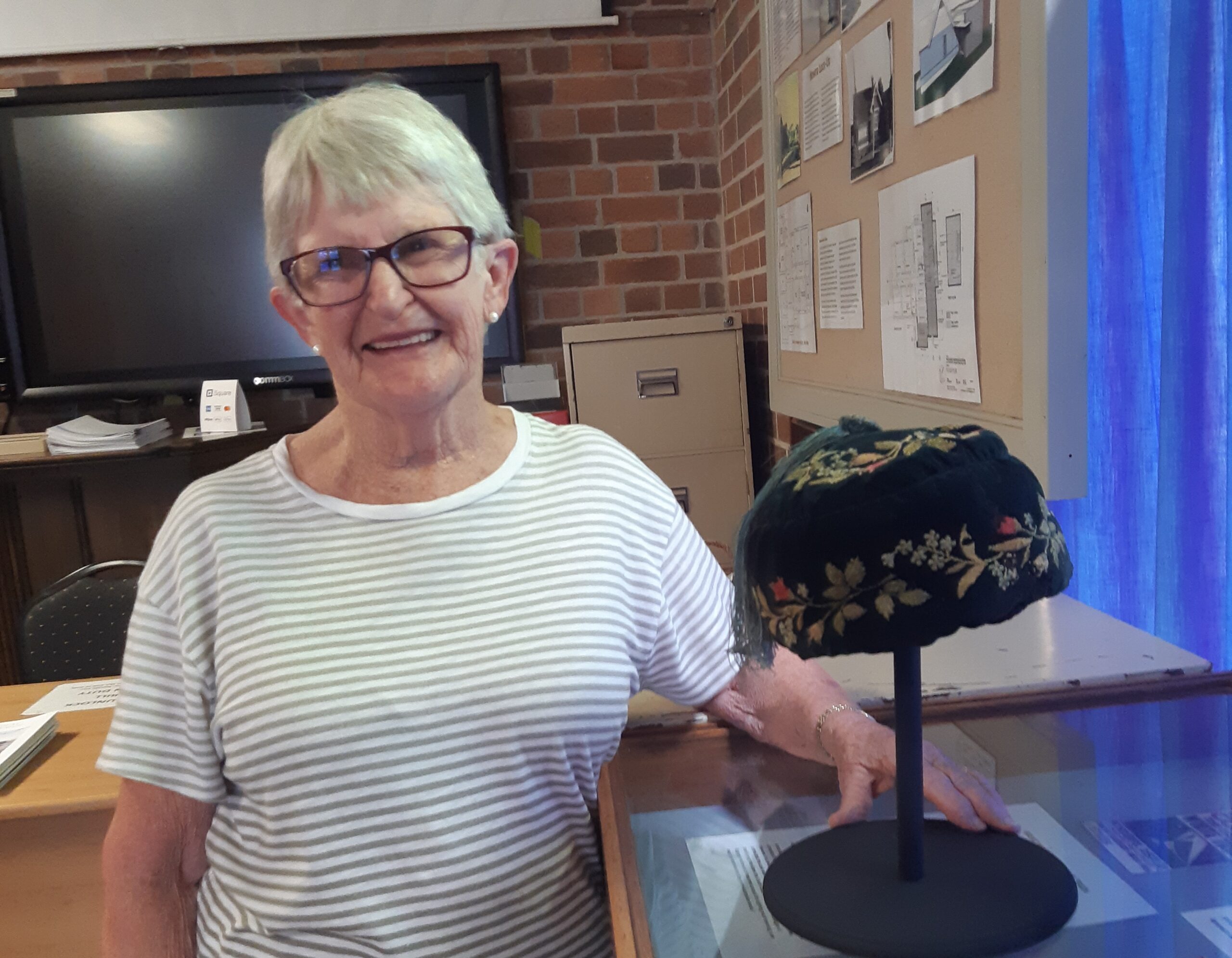 Barbara Hinnrichsen with Samuel Elyard's smoking cap